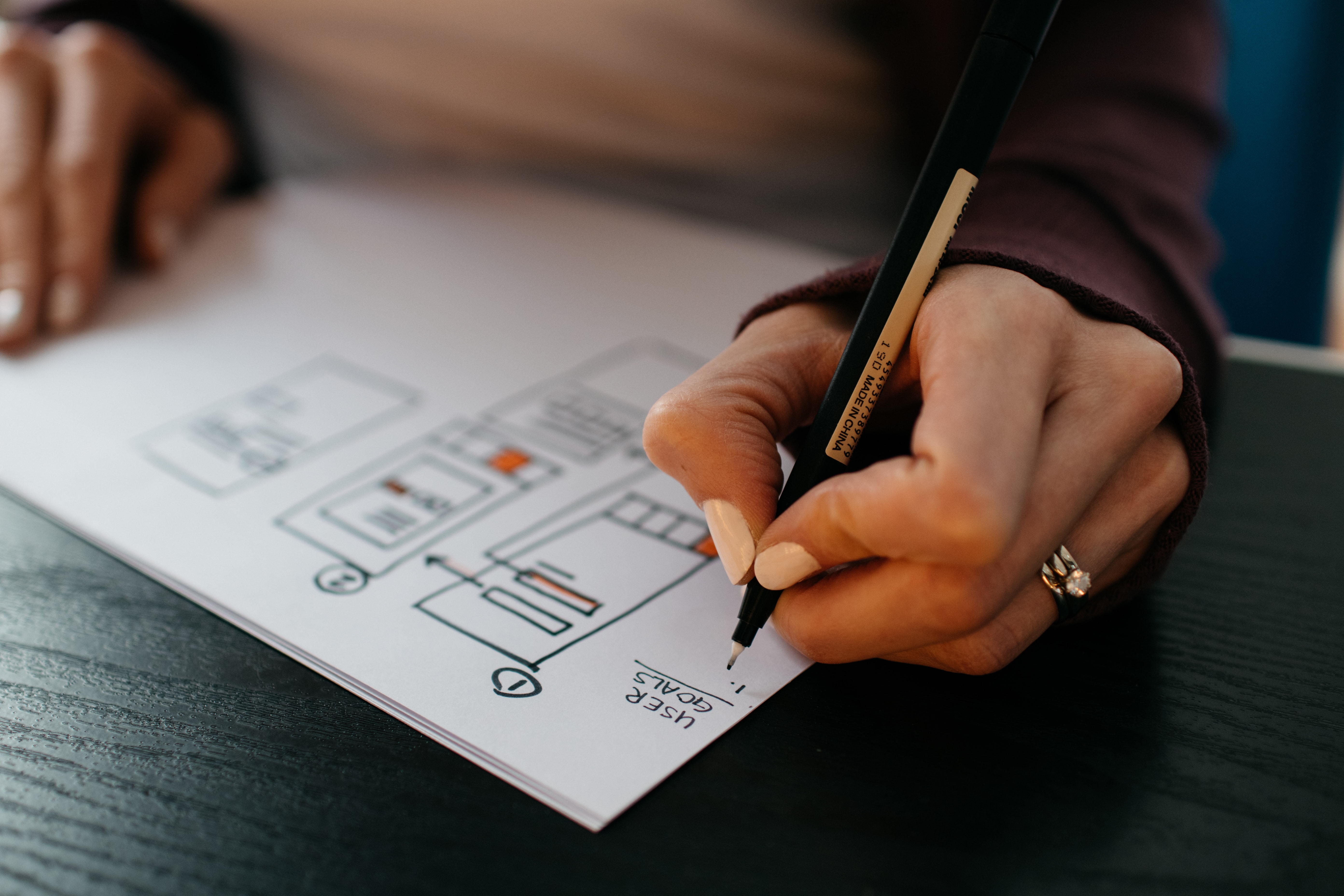 Designer drawing product interaction diagram